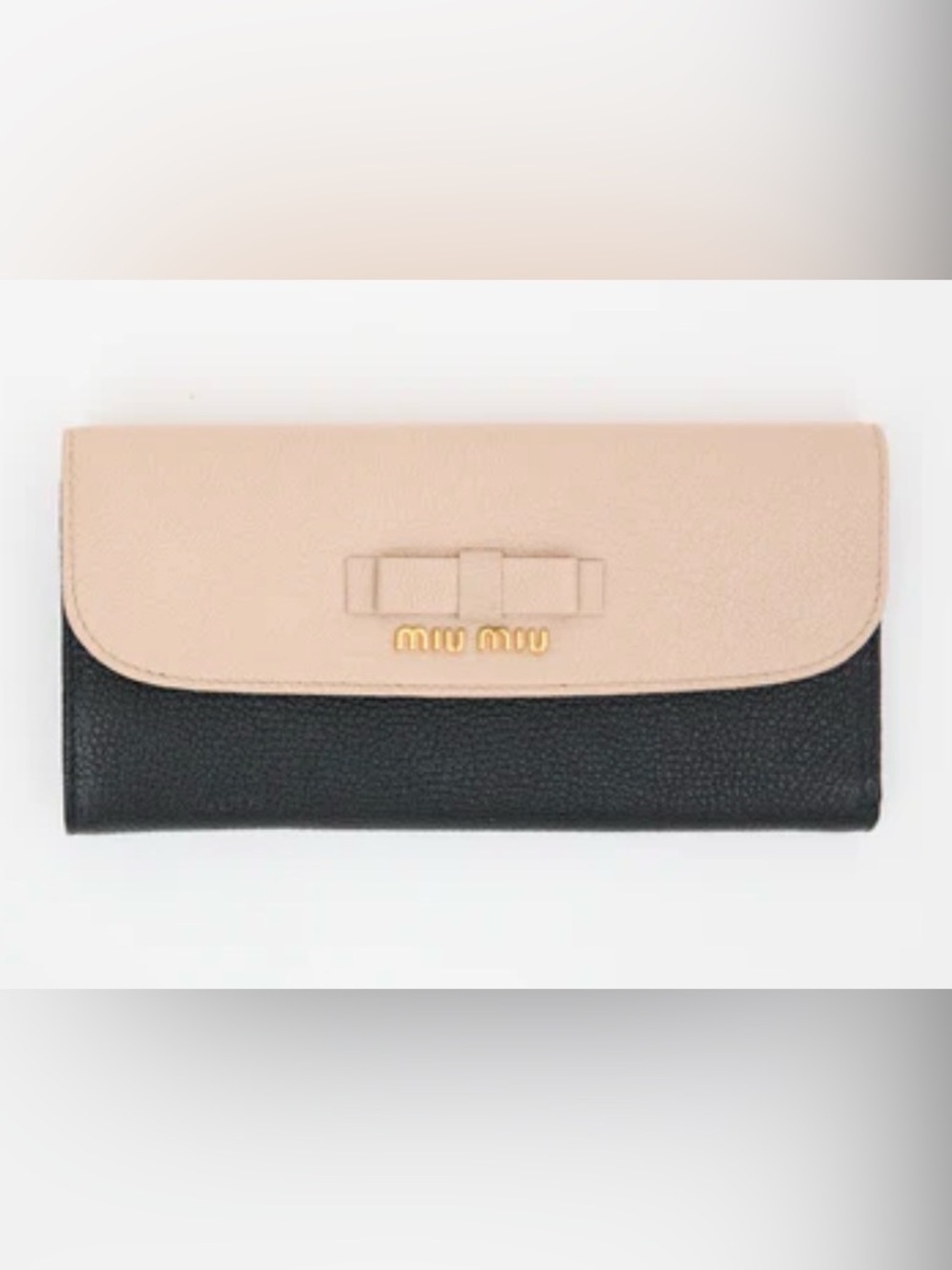 Miu Miu trifold Bow-Accent Leather Wallet in Beige and Black